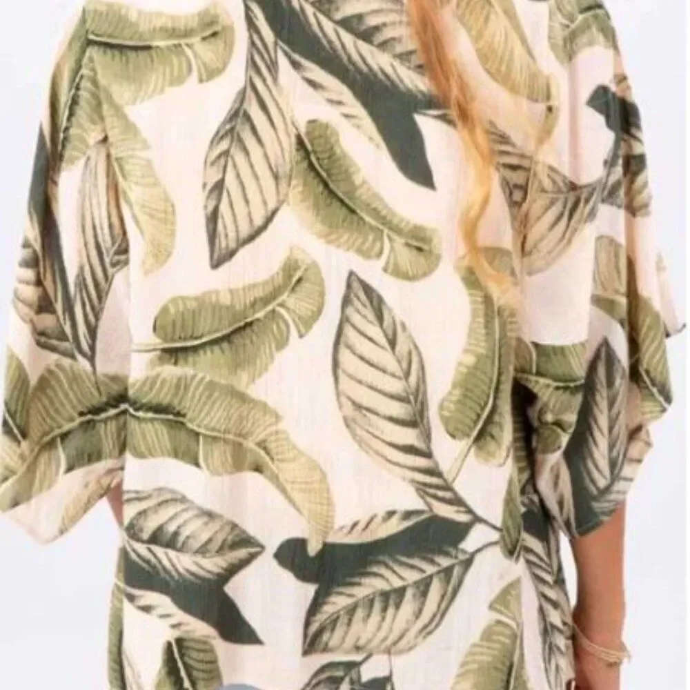 RIP Curl Coco Beach top pink blush botanical palm cardigan kimono coverup S
